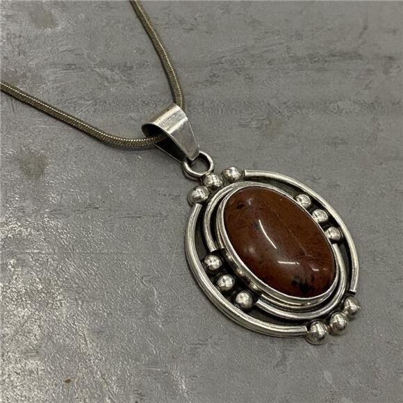 Vtg 70s Sterling Mahogany Obsidian Chunky Oversized Necklace - Picture 1 of 3